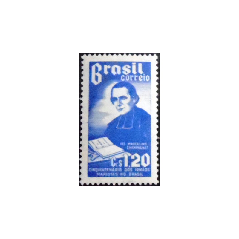 Imagem do selo postal de 1954 Marcelino Champagnat M