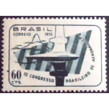 Imagem do selo postal do Brasil de 1955 3º Congresso Aeronáutica M