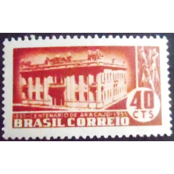 Imagem do selo postal de 1955 Centenário da Cidade de Aracajú M