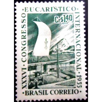 Imagem do selo postal do Brasil de 1955 36º Congresso Eucarístico M