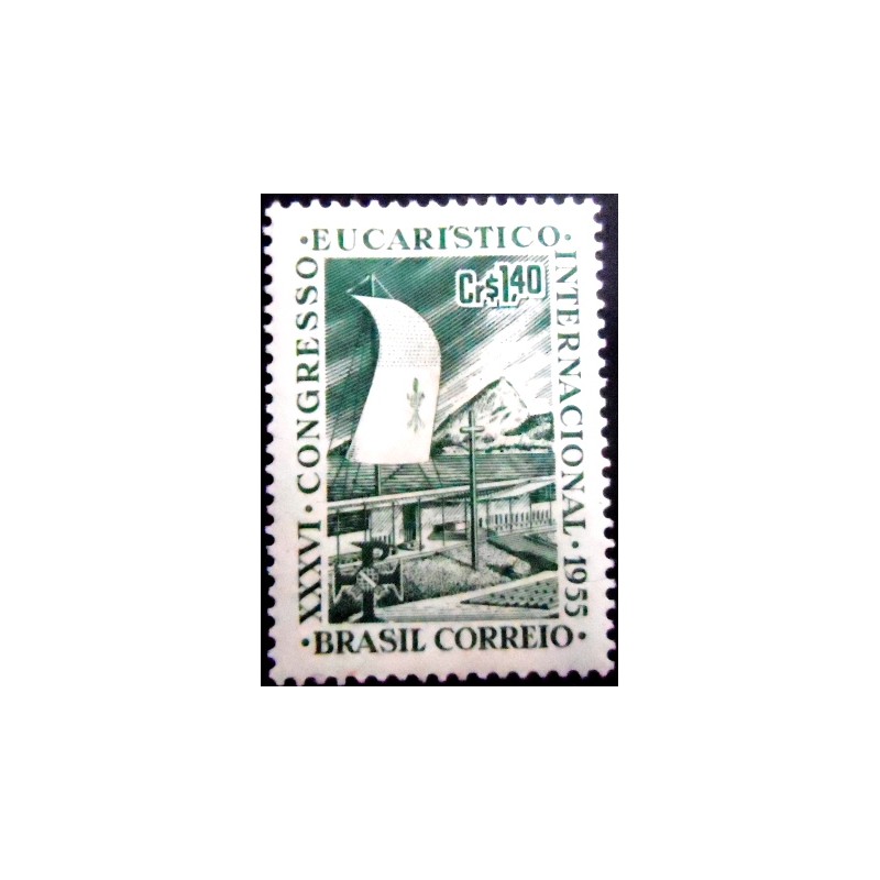 Imagem do selo postal do Brasil de 1955 36º Congresso Eucarístico M