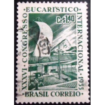 Imagem similar à do selo postal do Brasil de 1955 36º Congresso Eucarístico U