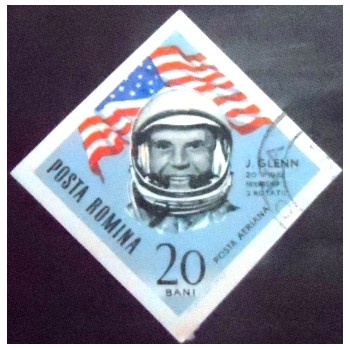 Imagem do selo postal da Romênia de 1964 John Glenn