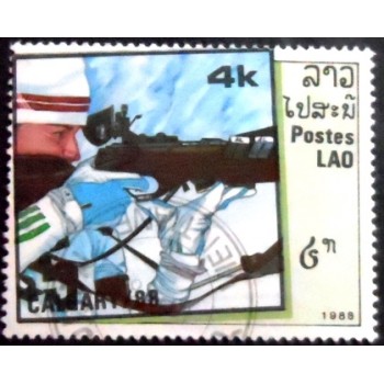 Imagem do selo postal do Laos de 1988 Biathlon