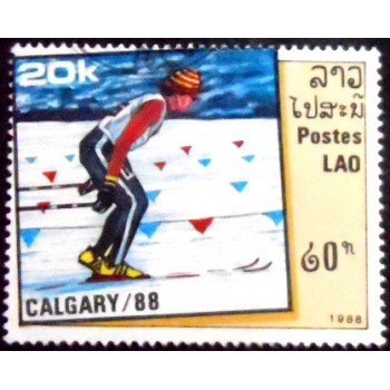 Imagem do selo postal do Laos de 1988 Ski Race