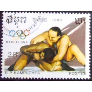 Imagem do selo postal do Cambodja de 1989 Wrestling