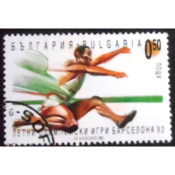 Imagem do selo postal da Bulgária de 1992 Long Jump