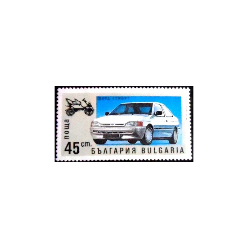 Imagem do selo postal da Bulgária de 1992 Ford Escort