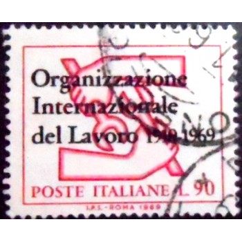 Imagem do selo postal da Itália de 1969 International Labour Organization Emblem