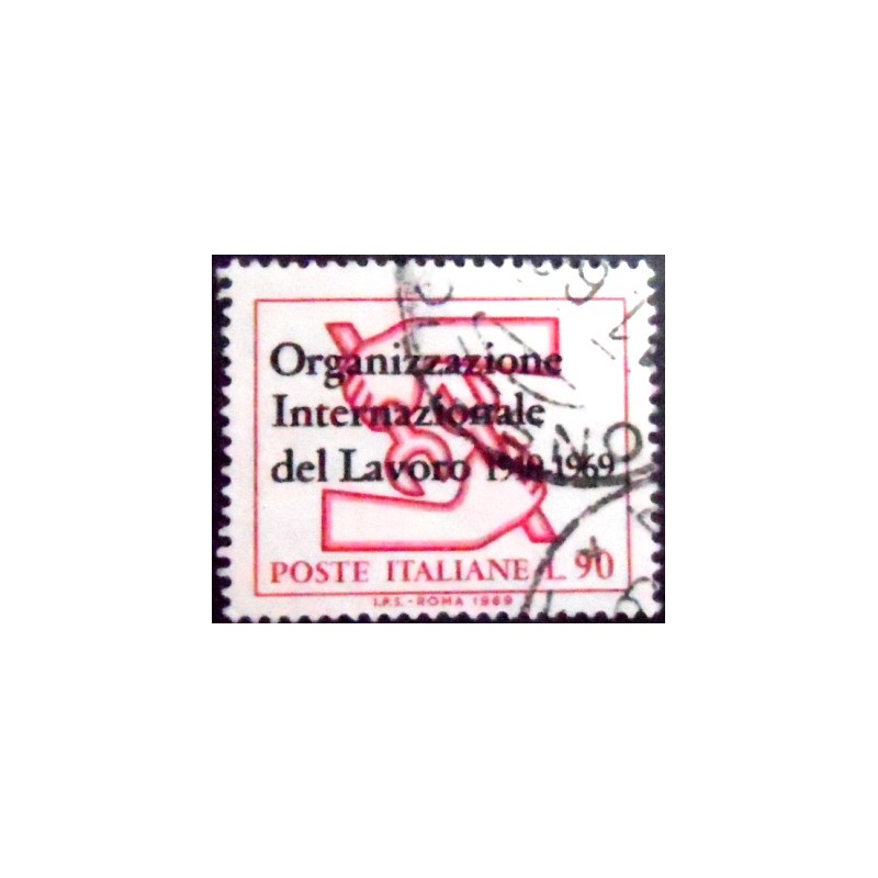 Imagem do selo postal da Itália de 1969 International Labour Organization Emblem