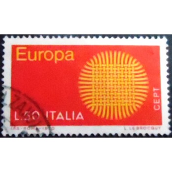 Imagem do selo postal da Itália de 1970 Flaming Sun