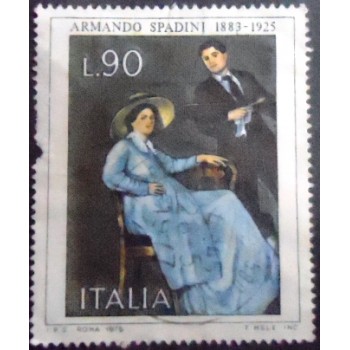 Imagem do selo postal da Itália de 1975 Autoritratto com la Moglie