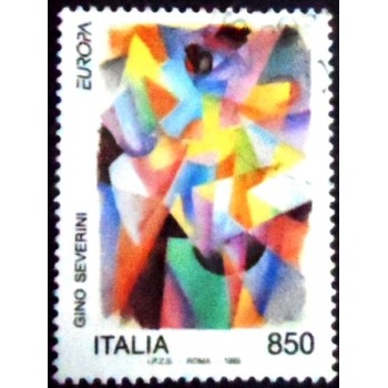Imagem do selo postal da Itália de 1993 Contemporany Art Dynamism of Colored Shapes