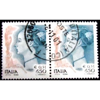 Imagem do par de selos postais da Itália de 1999 Portrait of a Woman Pollaiolo