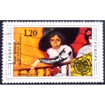 Imagem do selo postal da França de 1975 Woman on the railing