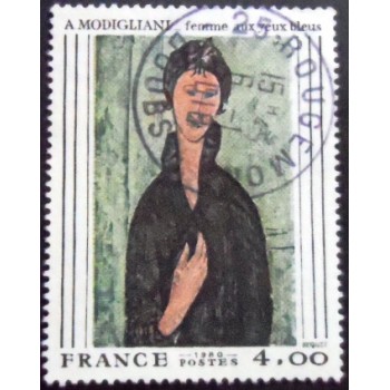 Imagem do selo postal da França de 1980 Woman with blue eyes