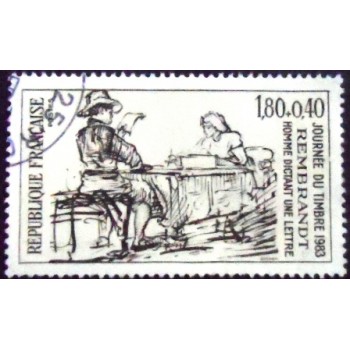 Imagem do selo postal da França de 1983 Man dictating a letter