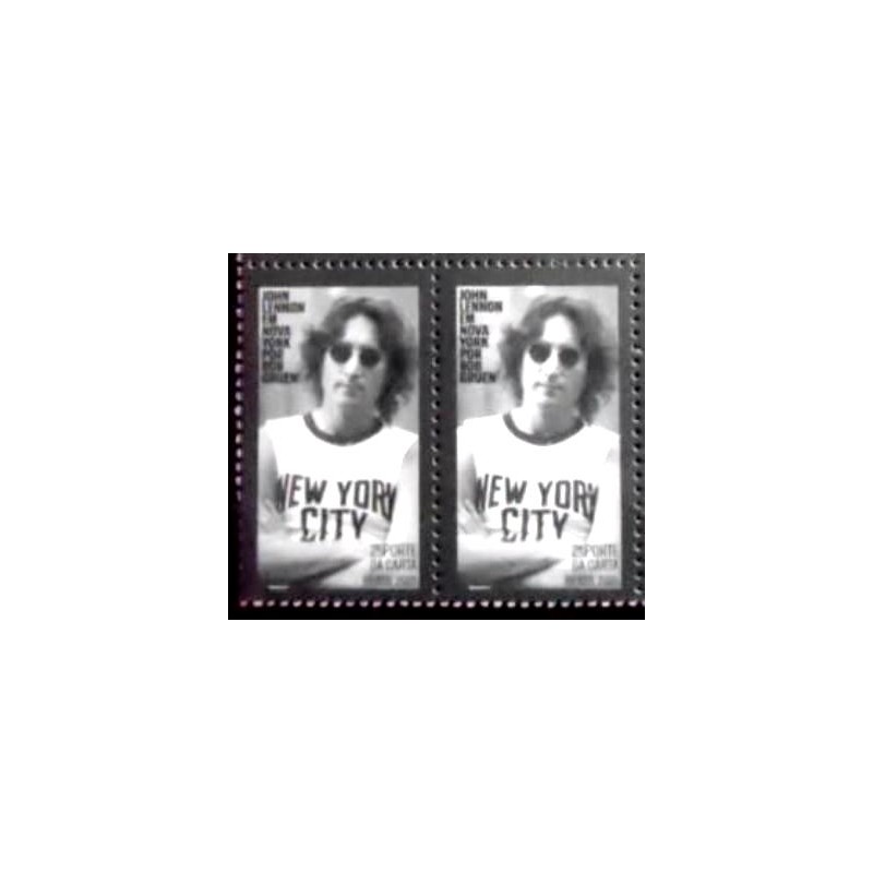 Imagem do par de selos postais do Brasil de 2021 John Lennon