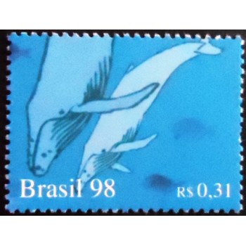 Imagem do selo postal do Brasil de 1998 Baleia Jubarte