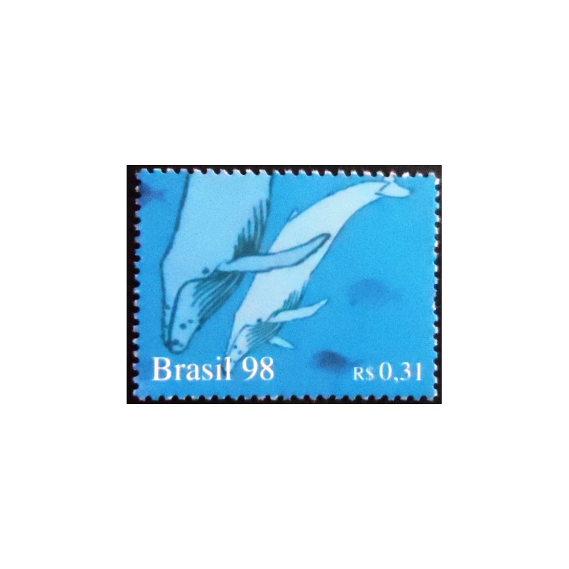 Imagem do selo postal do Brasil de 1998 Baleia Jubarte
