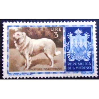 Selo postal de San Marino de 1956 Maremma Shepdog