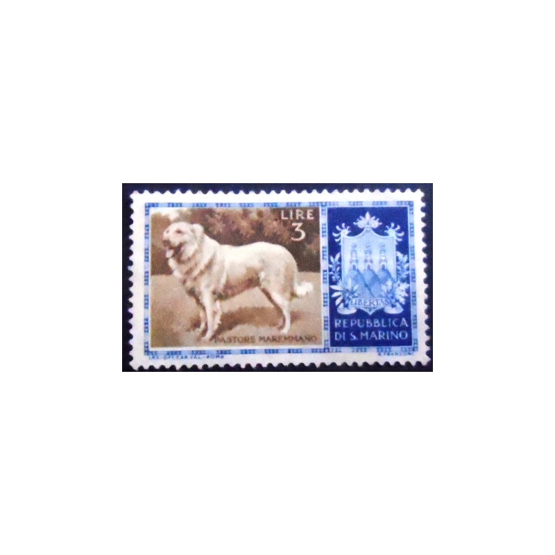 Selo postal de San Marino de 1956 Maremma Shepdog