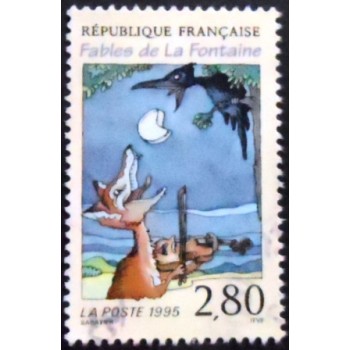 Imagem do selo postal da França de 1995 The crow and the fox