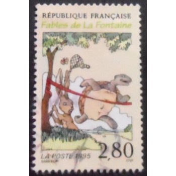 Imagem do selo postal da França de 1995 The Tortoise and the Hare