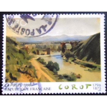 Imagem do selo da França de 1996 The Bridge at Narni