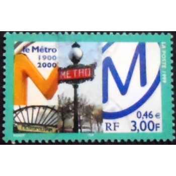 Imagem do selo da França de 1999 Centenary of Paris Metro