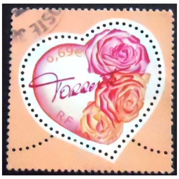 Imagem do selo da França de 2003 Torrente heart with bouquet of roses