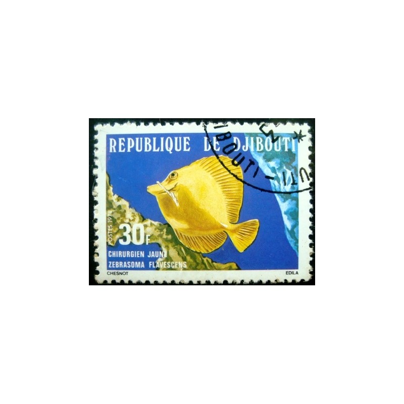 Imagem do selo postal de Djiubouti de 1978 Yellow Tang