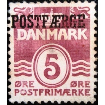Imagem do selo postal da Dinamarca de 1942 overprint POSTFÆRGE 5