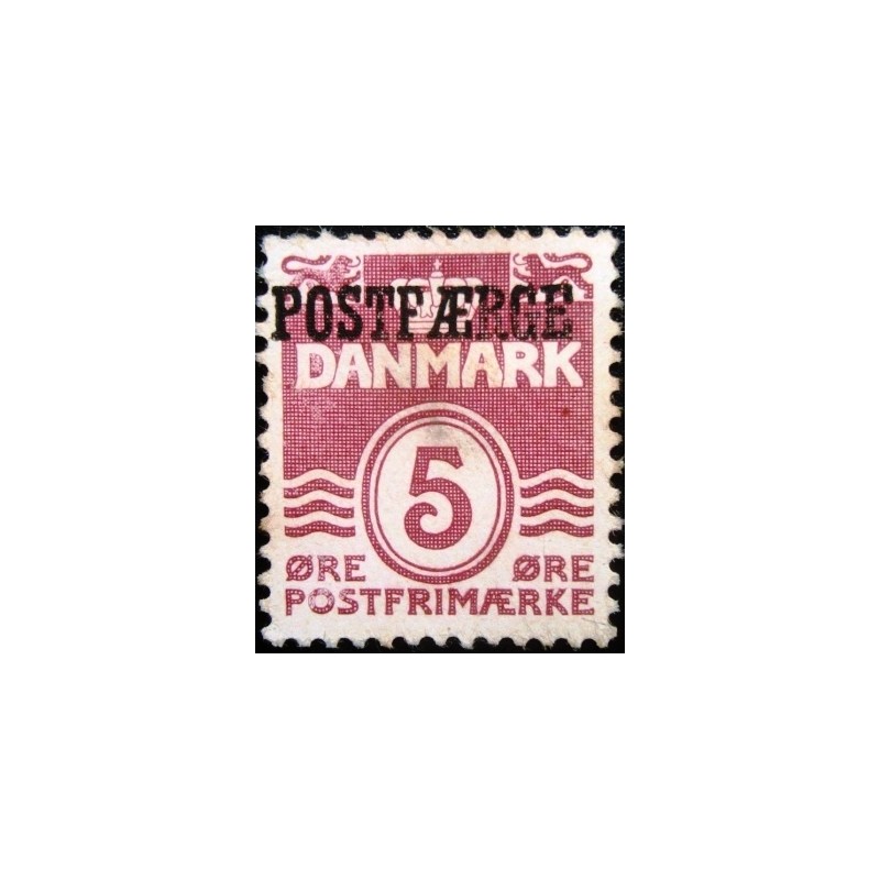 Imagem do selo postal da Dinamarca de 1942 overprint POSTFÆRGE 5