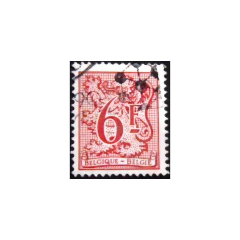 Imagem do selo postal da Bélgica de 1981 Number on Heraldic Lion and pennant 6