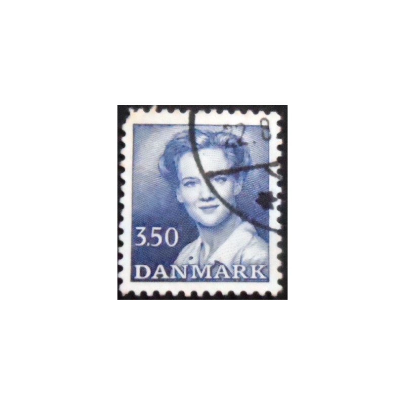 Imagem do selo postal da Dinamarca de 1989 Queen Margrethe II 3,5