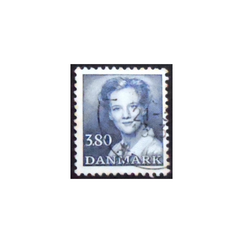 Imagem do selo postal da Dinamarca de 1989 Queen Margrethe II 3,8