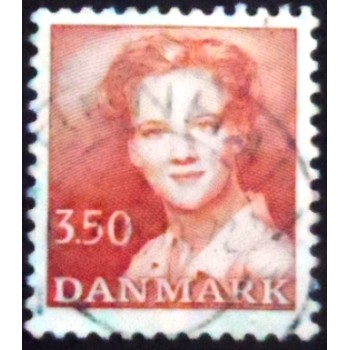 Imagem do selo postal da Dinamarca de 1990 Queen Margrethe II 3,5