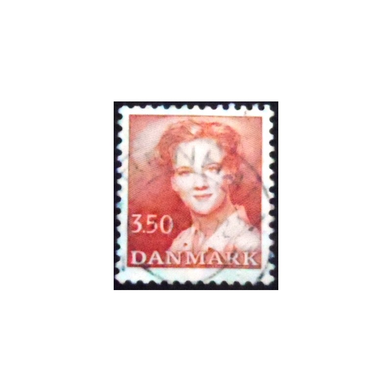 Imagem do selo postal da Dinamarca de 1990 Queen Margrethe II 3,5