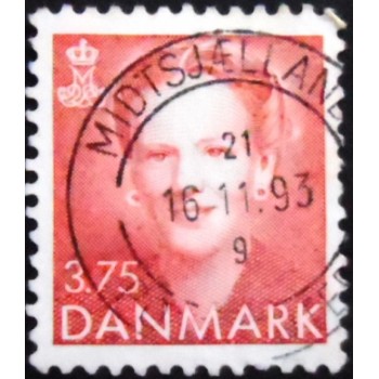 Imagem do selo postal da Dinamarca de 1992 Queen Margrethe II 3,75