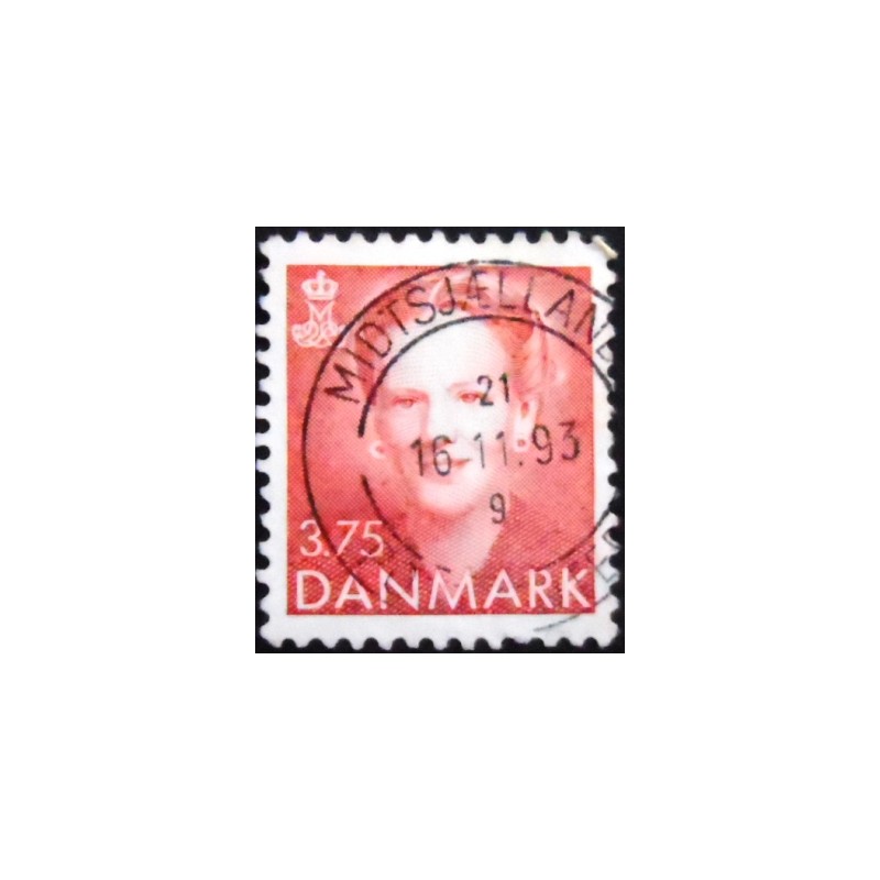 Imagem do selo postal da Dinamarca de 1992 Queen Margrethe II 3,75