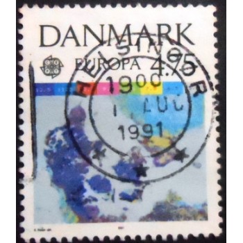Imagem do selo postal da Dinamarca de 1991 Picture of Denmark's Land Temperatures