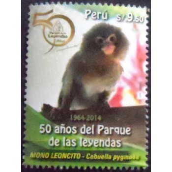 Imagem do selo postal do Peru de 2014 Pygmy Marmoset