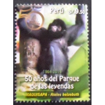 Imagem do selo postal do Peru de 2014 White-bellied Spider Monkey