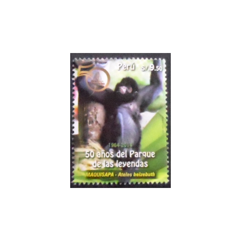 Imagem do selo postal do Peru de 2014 White-bellied Spider Monkey