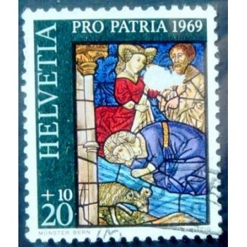 Imagem do selo postal da Suíça de 1969 Berne Cathedral