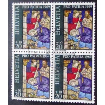 Imagem da quadra de selos postais da Suíça de 1969 Berne Cathedral