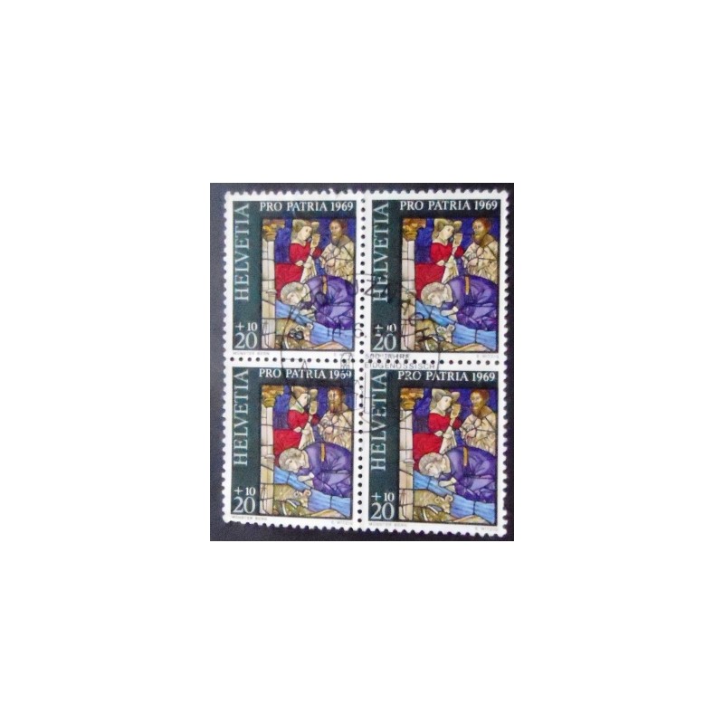 Imagem da quadra de selos postais da Suíça de 1969 Berne Cathedral