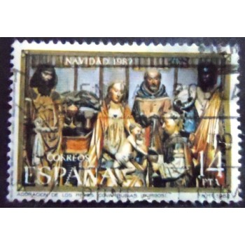 Imagem do selo postal da Espanha de 1982 Adoration of the Magi