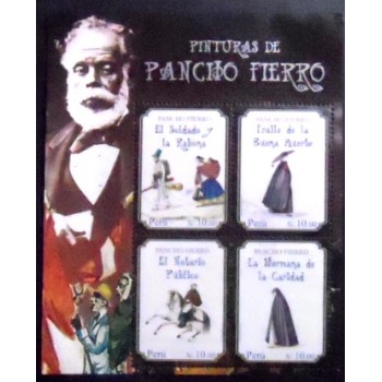 Imagem do bloco postal do Peru de 2014 Pancho Fierro's Paintings